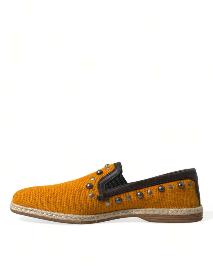 Dolce &amp; Gabbana Sample Sale Dolce &amp; Gabbana Orange Linen Leather Studded Loafers Shoes - | Designer outlet