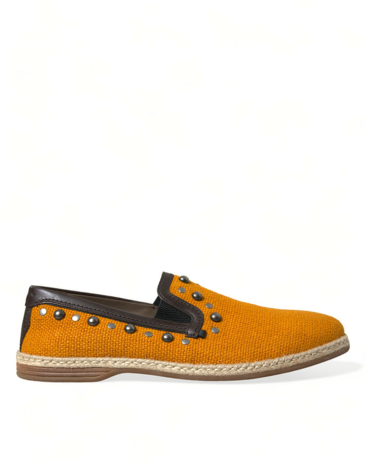 Dolce &amp; Gabbana Sample Sale Dolce &amp; Gabbana Orange Linen Leather Studded Loafers Shoes - | Designer outlet