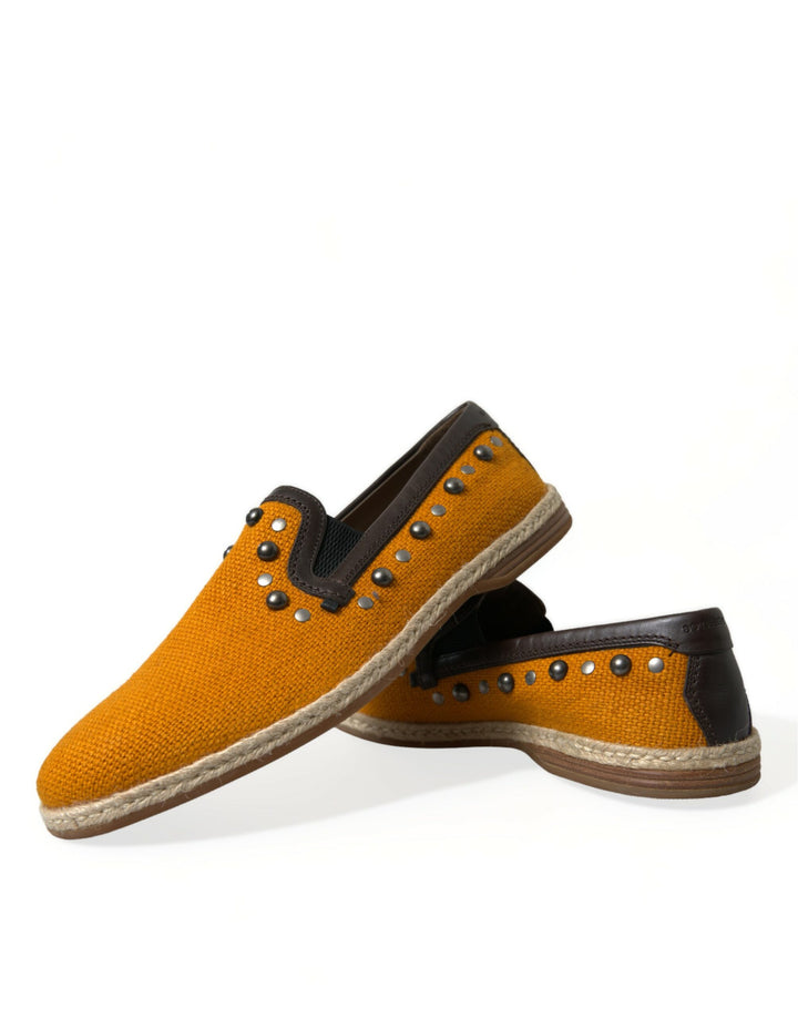 Dolce &amp; Gabbana Sample Sale Dolce &amp; Gabbana Orange Linen Leather Studded Loafers Shoes - | Designer outlet