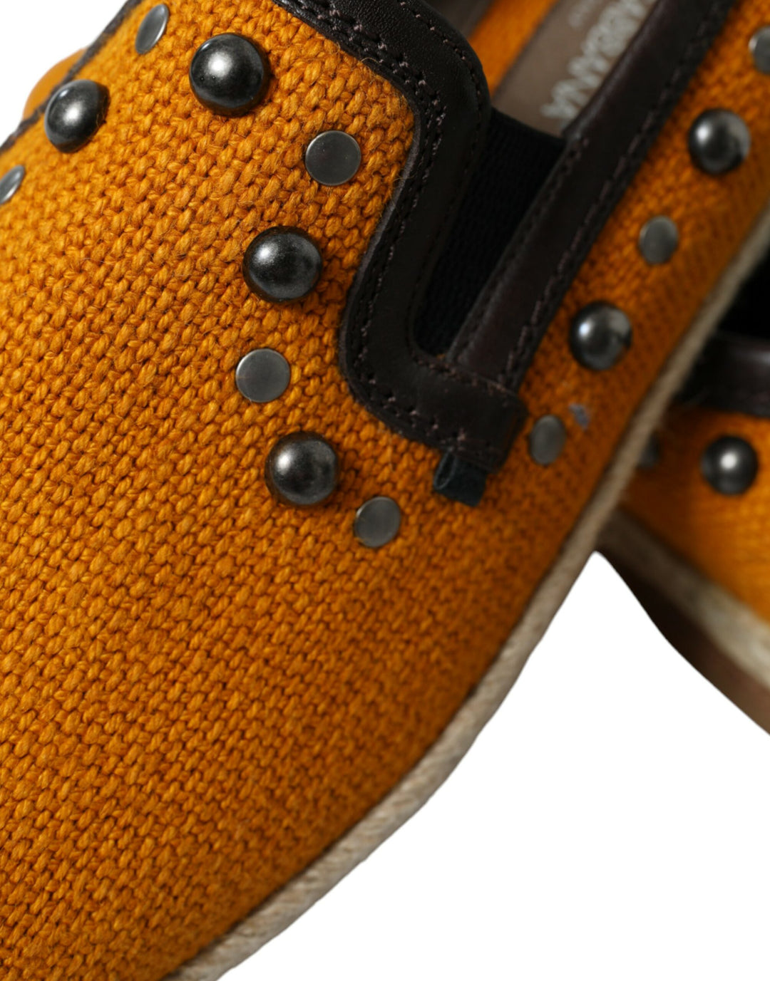 Dolce &amp; Gabbana Sample Sale Dolce &amp; Gabbana Orange Linen Leather Studded Loafers Shoes - | Designer outlet