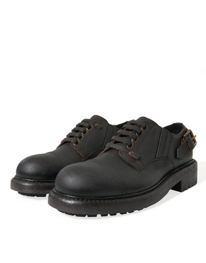 Dolce &amp; Gabbana Brown Leather Lace Up Derby Men Dress Shoes by Dolce &amp; Gabbana outlet now on sale