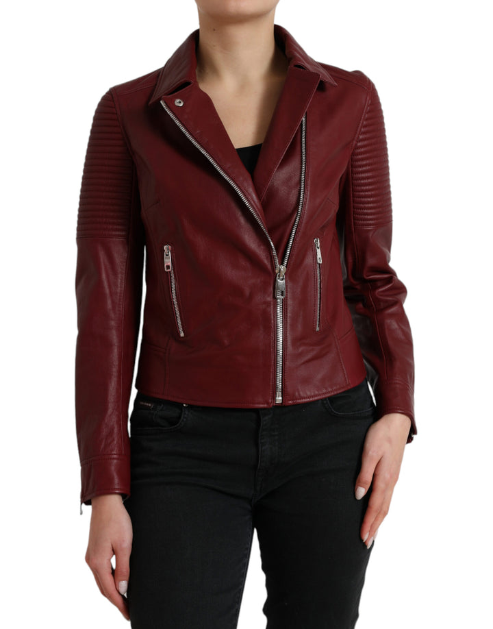 Dolce & Gabbana - Dolce & Gabbana Bordeaux Biker Leather Jacket - JKT3713 - 40 - Ask Me Wear