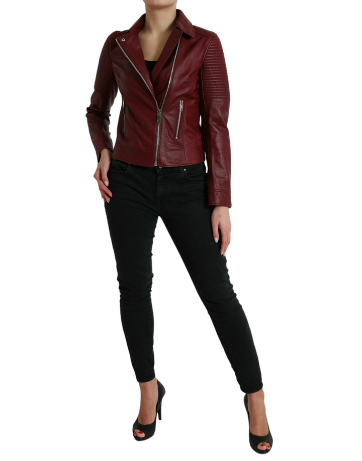 Dolce & Gabbana - Dolce & Gabbana Bordeaux Biker Leather Jacket - JKT3713 - 40 - Ask Me Wear