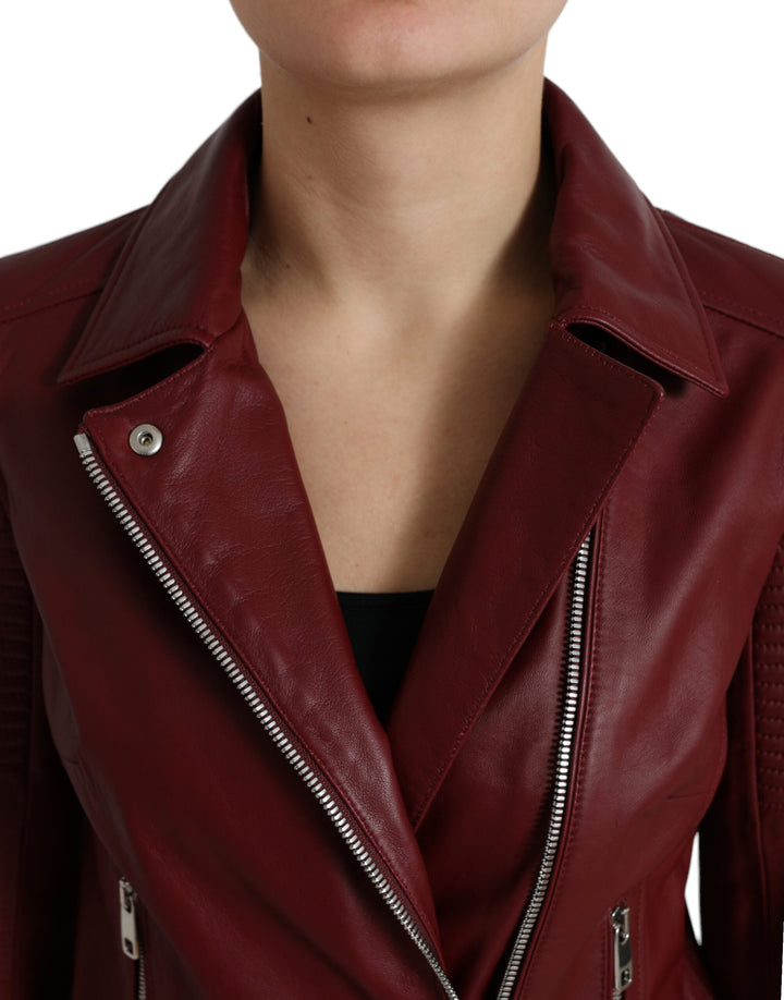 Dolce & Gabbana - Dolce & Gabbana Bordeaux Biker Leather Jacket - JKT3713 - 40 - Ask Me Wear