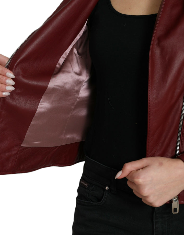 Dolce & Gabbana - Dolce & Gabbana Bordeaux Biker Leather Jacket - JKT3713 - 40 - Ask Me Wear