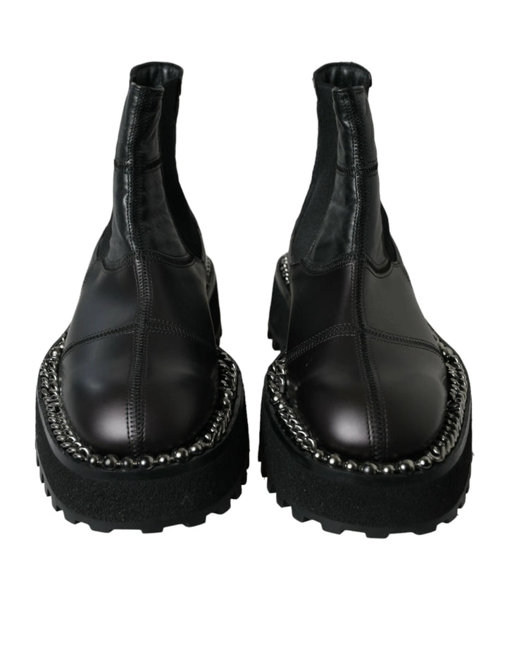 Dolce &amp; Gabbana Sample Sale Dolce &amp; Gabbana Black Leather Slip On Stretch Chelsea Boots Shoes - | Designer outlet