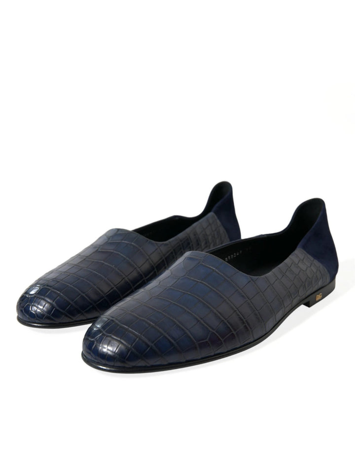 Dolce &amp; Gabbana Blue Crocodile Leather Loafers Slip On Shoes by Dolce &amp; Gabbana outlet now on sale