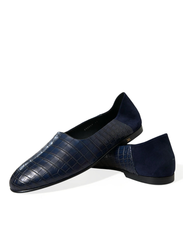 Dolce &amp; Gabbana Sample Sale Dolce &amp; Gabbana Blue Crocodile Leather Loafers Slip On Shoes - | Designer outlet