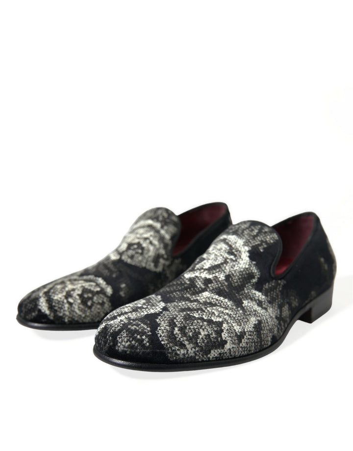 Dolce & Gabbana Black Floral Slippers Men Loafers Dress Shoes by Dolce & Gabbana outlet now on sale