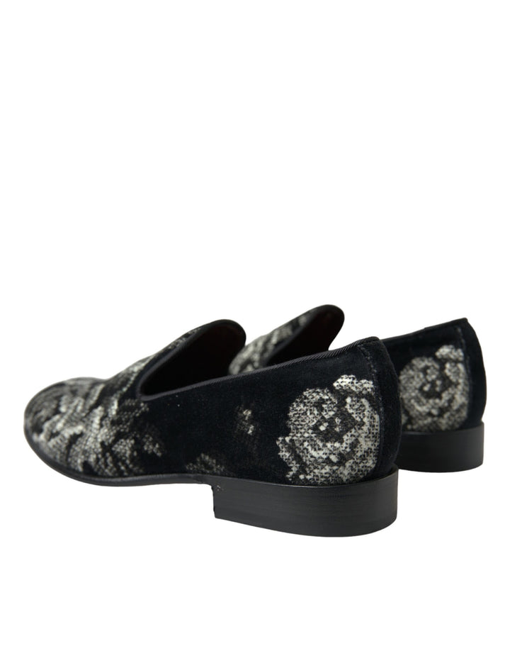 Dolce & Gabbana Black Floral Slippers Men Loafers Dress Shoes by Dolce & Gabbana outlet now on sale