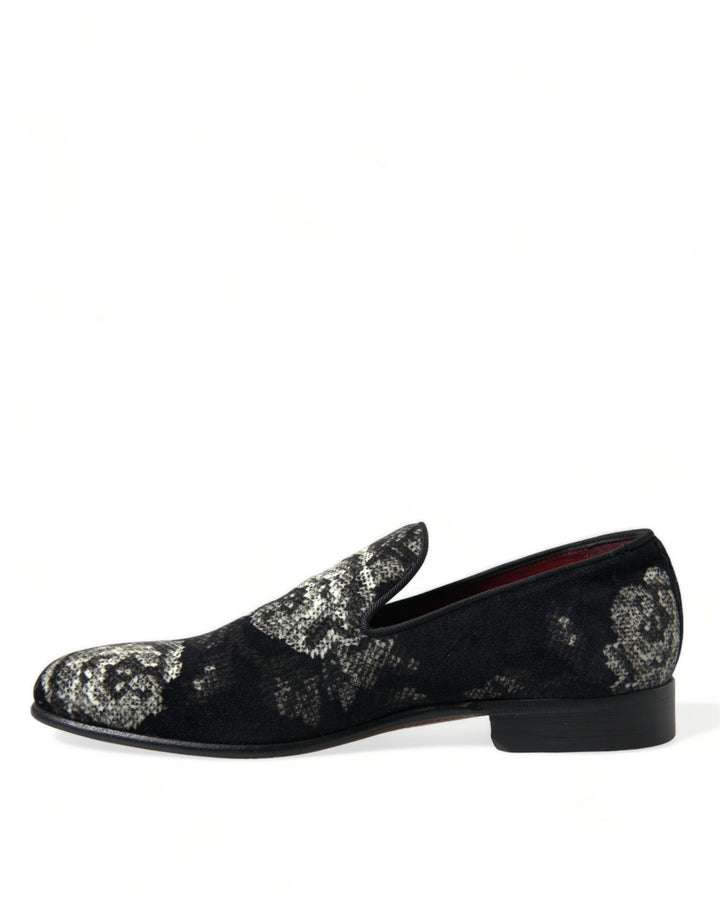 Dolce & Gabbana Black Floral Slippers Men Loafers Dress Shoes by Dolce & Gabbana outlet now on sale