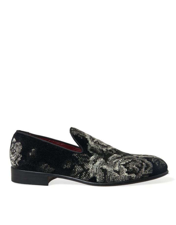 Dolce & Gabbana Black Floral Slippers Men Loafers Dress Shoes by Dolce & Gabbana outlet now on sale