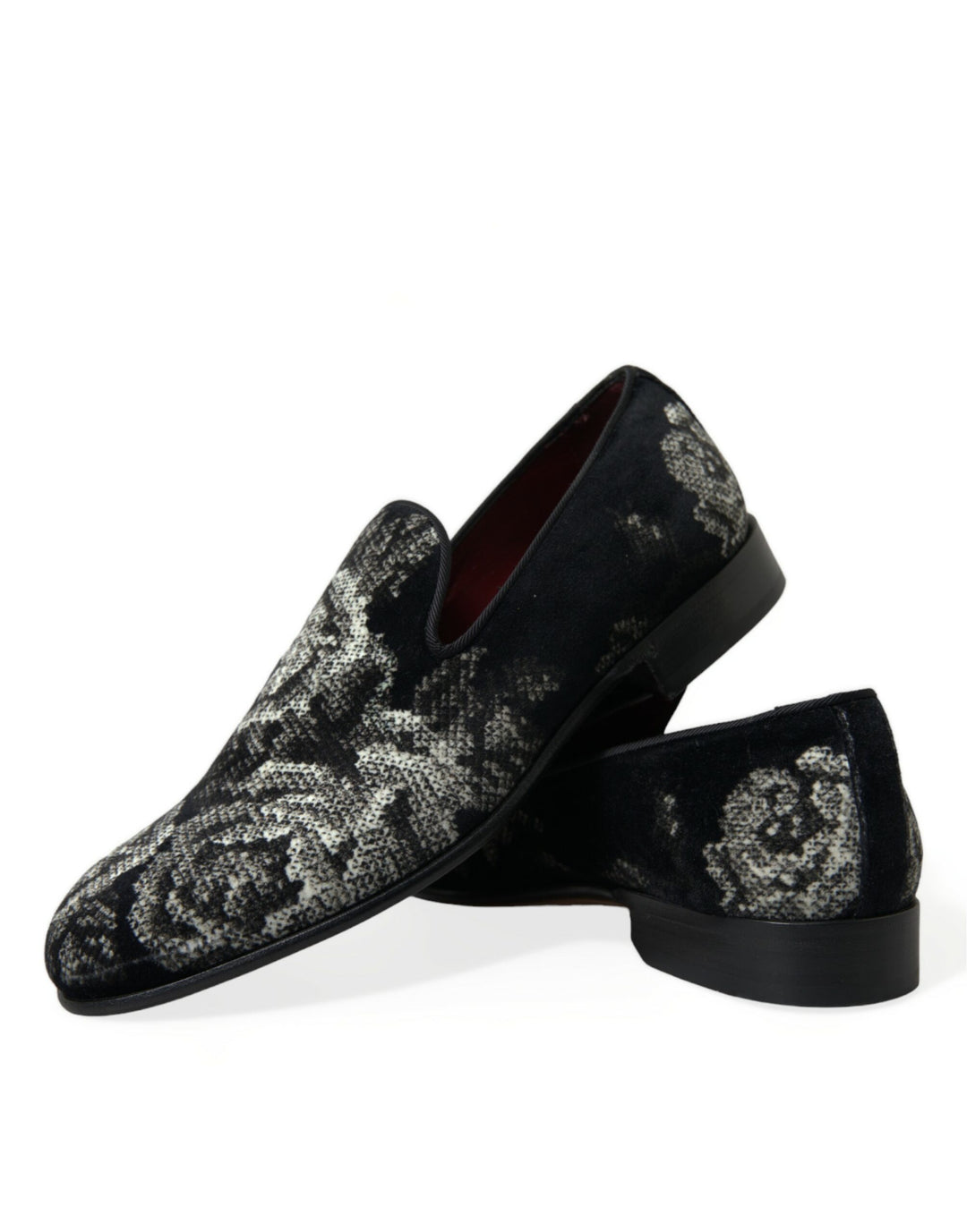 Dolce & Gabbana Black Floral Slippers Men Loafers Dress Shoes by Dolce & Gabbana outlet now on sale