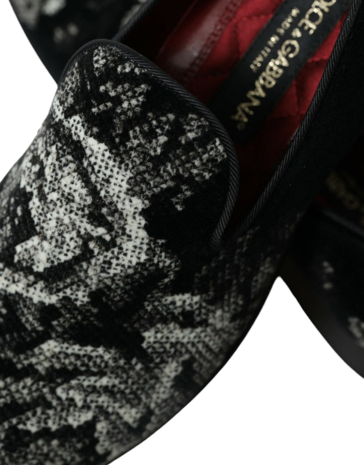 Dolce & Gabbana Black Floral Slippers Men Loafers Dress Shoes by Dolce & Gabbana outlet now on sale