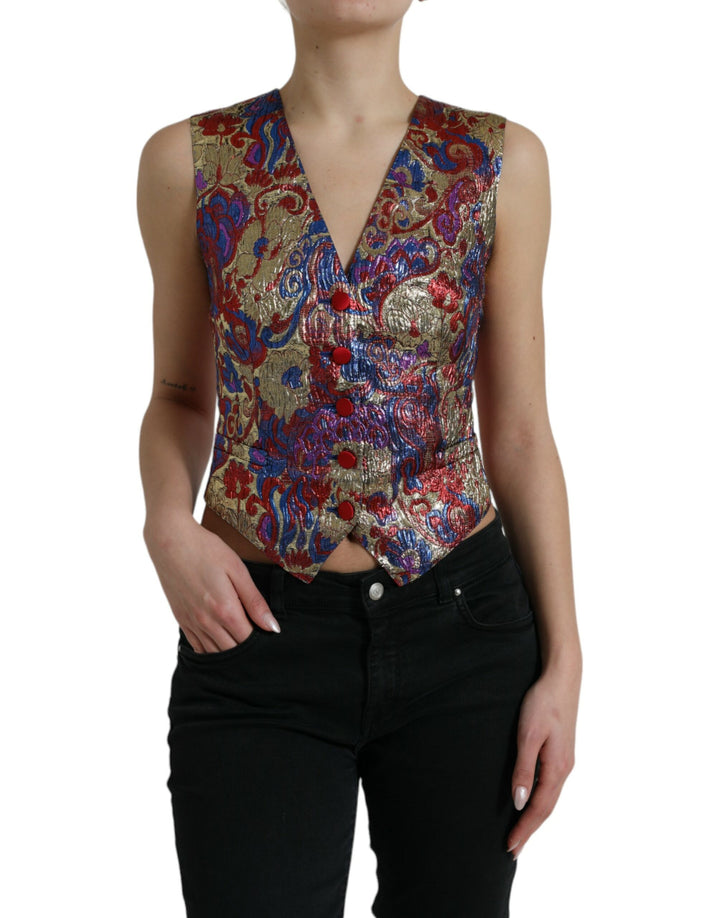 Dolce &amp; Gabbana Sample Sale Dolce &amp; Gabbana Multicolor Jacquard Button Waistcoat Vest Top - | Designer outlet