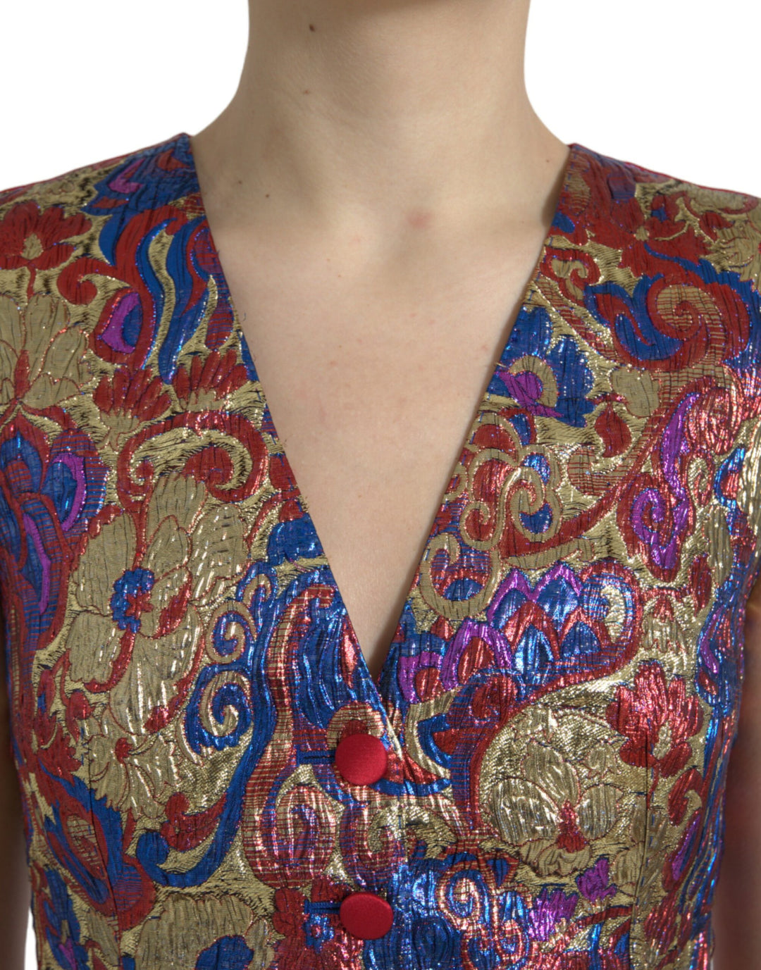 Dolce &amp; Gabbana Sample Sale Dolce &amp; Gabbana Multicolor Jacquard Button Waistcoat Vest Top - | Designer outlet