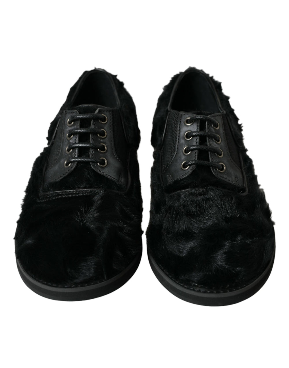 Dolce & Gabbana Black Fur Leather Lace Up Derby Dress Shoes by Dolce & Gabbana outlet now on sale