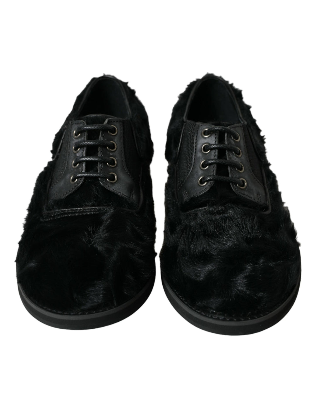 Dolce &amp; Gabbana Black Fur Leather Lace Up Derby Dress Shoes by Dolce &amp; Gabbana outlet now on sale