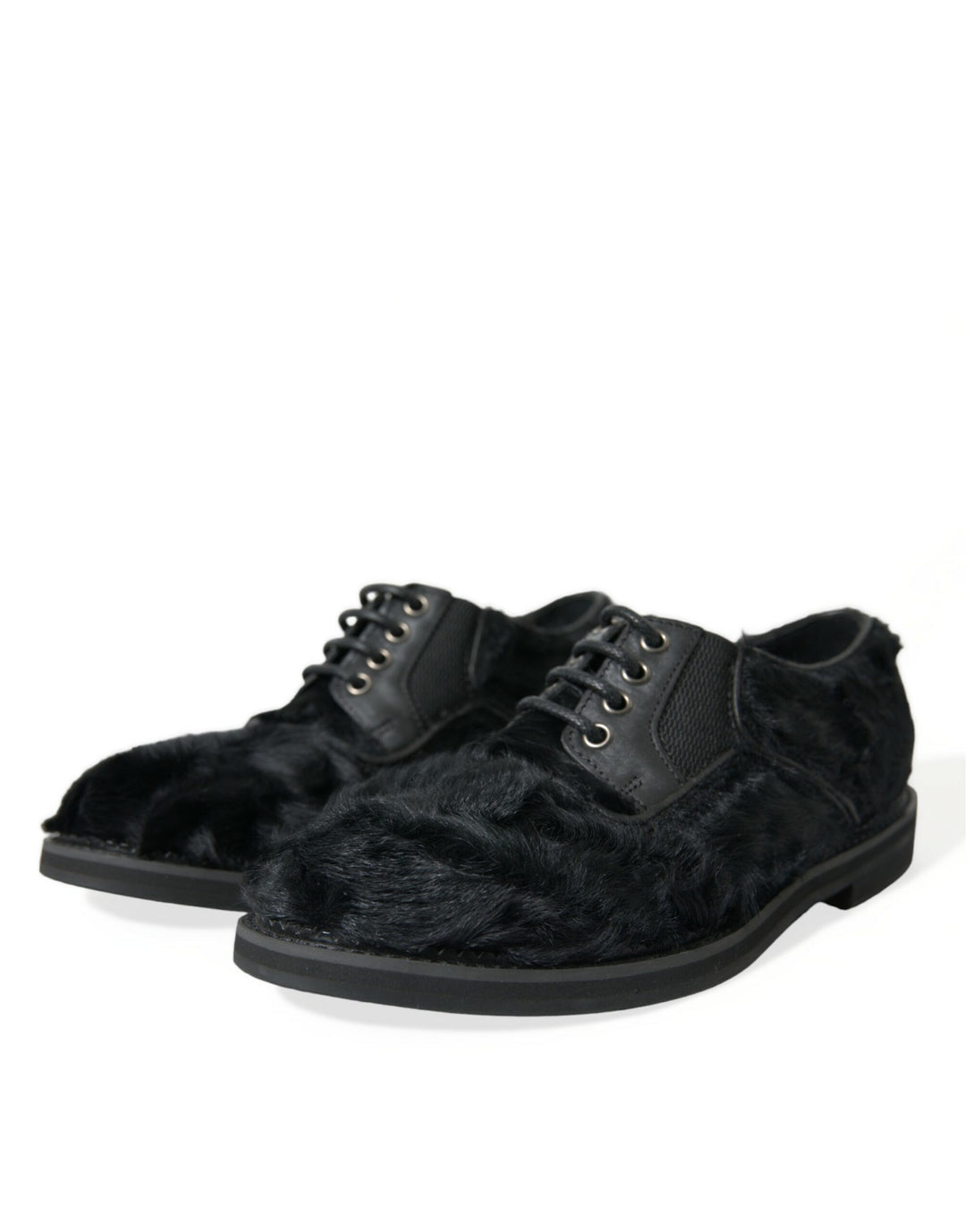 Dolce &amp; Gabbana Black Fur Leather Lace Up Derby Dress Shoes by Dolce &amp; Gabbana outlet now on sale