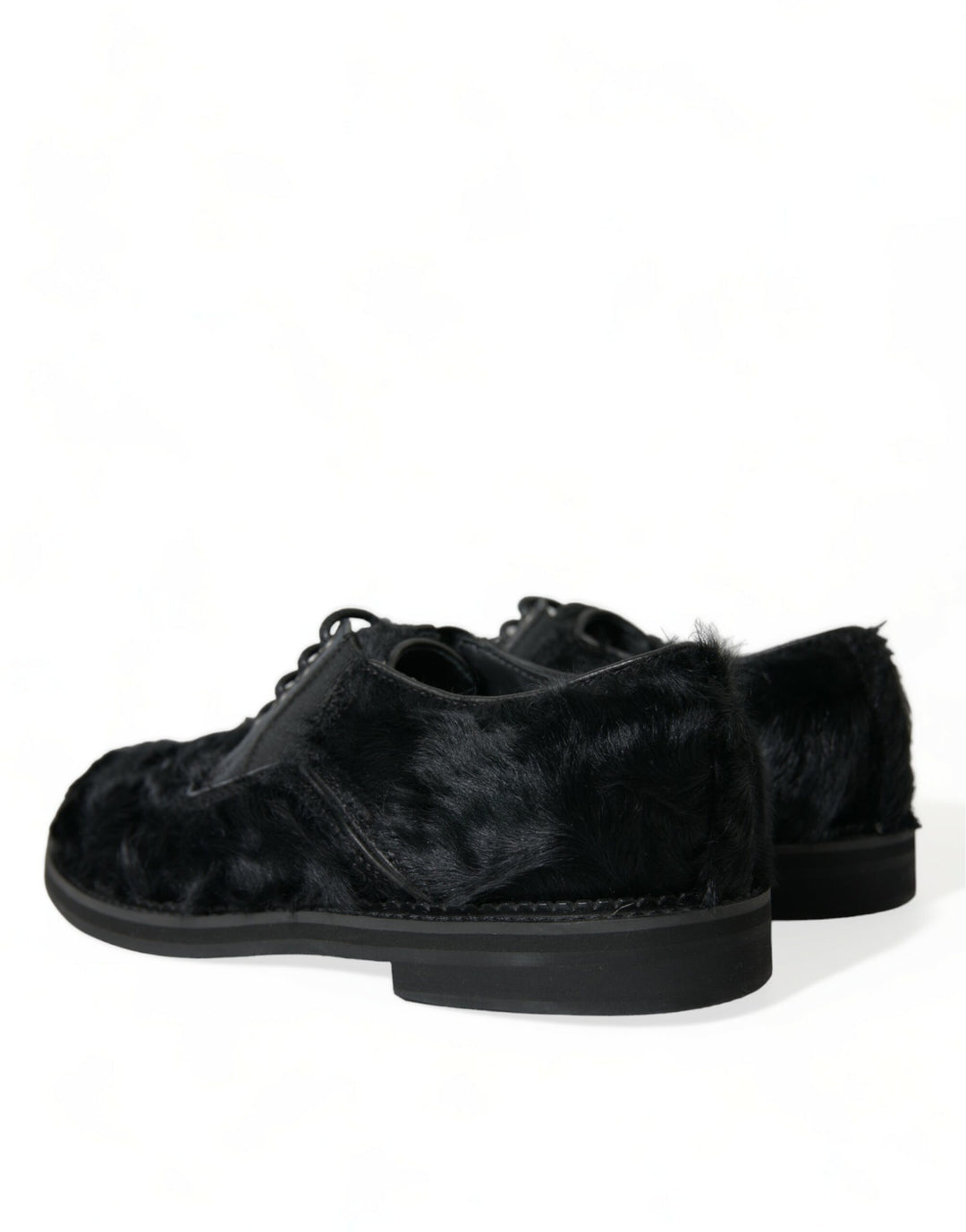 Dolce &amp; Gabbana Black Fur Leather Lace Up Derby Dress Shoes by Dolce &amp; Gabbana outlet now on sale