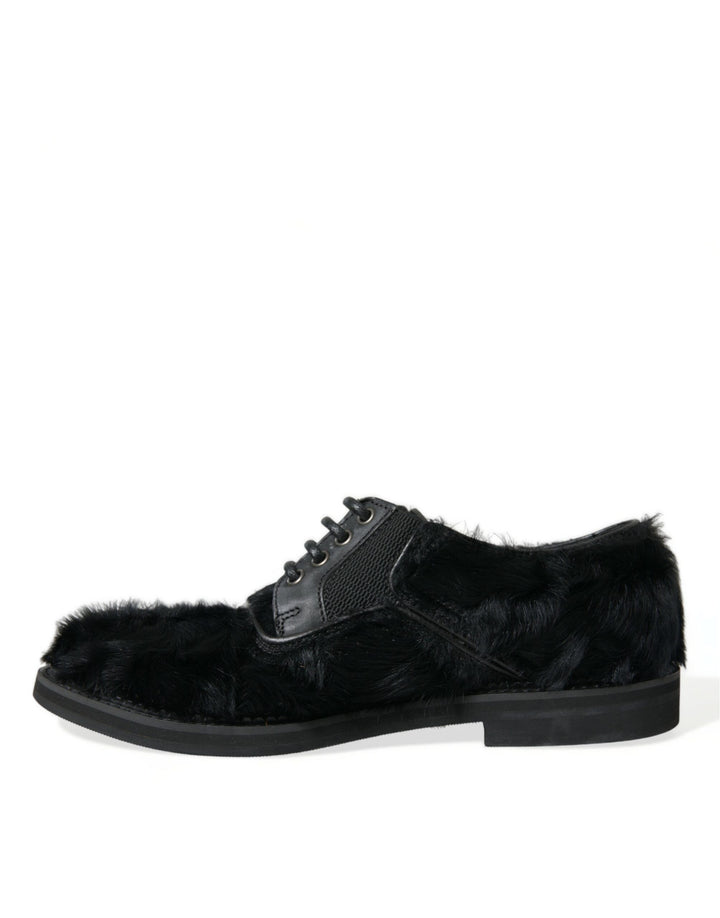 Dolce &amp; Gabbana Sample Sale Dolce &amp; Gabbana Black Fur Leather Lace Up Derby Dress Shoes - | Designer outlet
