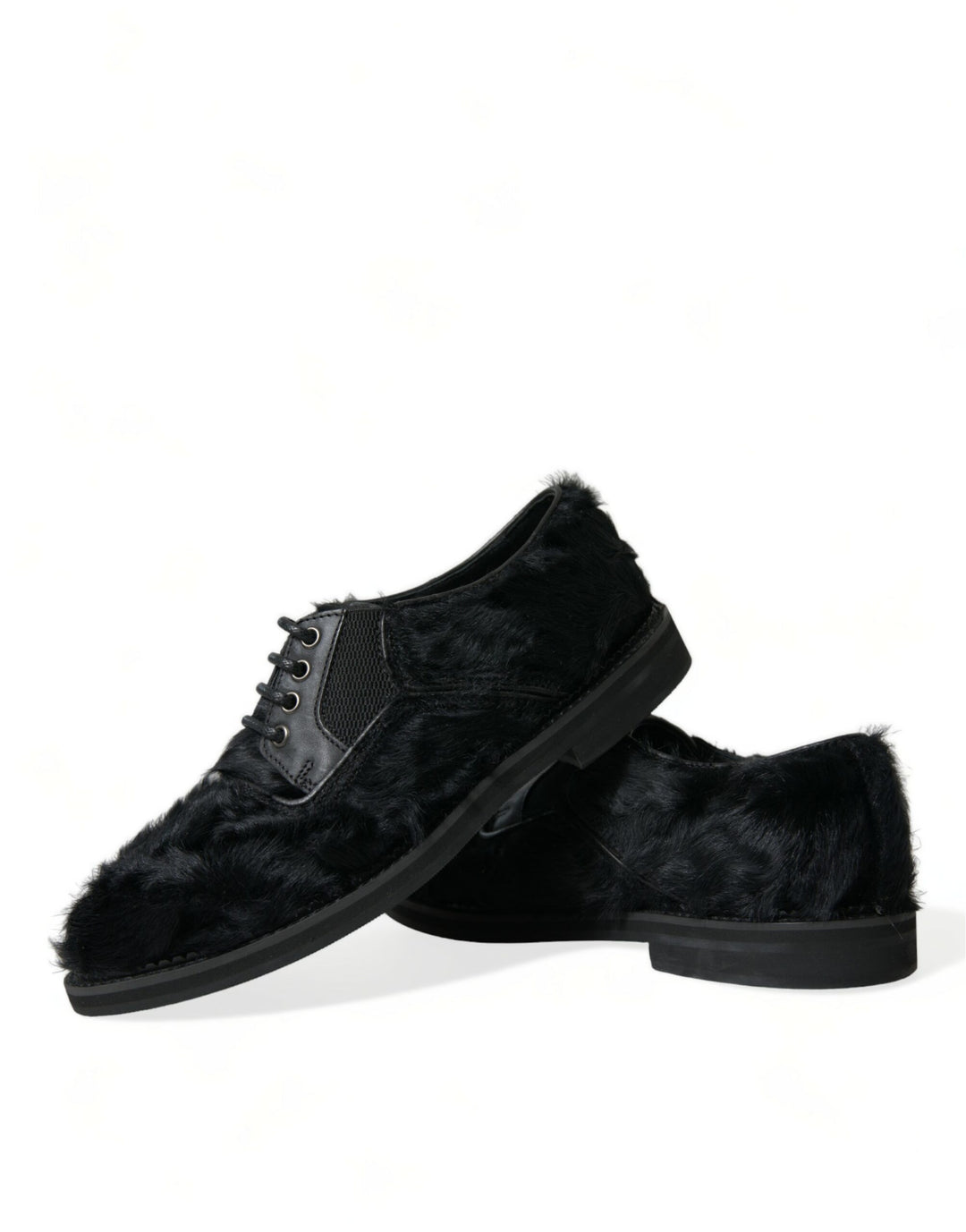 Dolce &amp; Gabbana Black Fur Leather Lace Up Derby Dress Shoes by Dolce &amp; Gabbana outlet now on sale