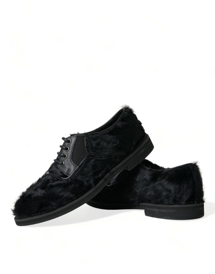 Dolce &amp; Gabbana Black Fur Leather Lace Up Derby Dress Shoes by Dolce &amp; Gabbana outlet now on sale