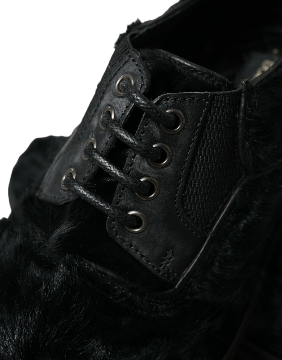 Dolce &amp; Gabbana Sample Sale Dolce &amp; Gabbana Black Fur Leather Lace Up Derby Dress Shoes - | Designer outlet
