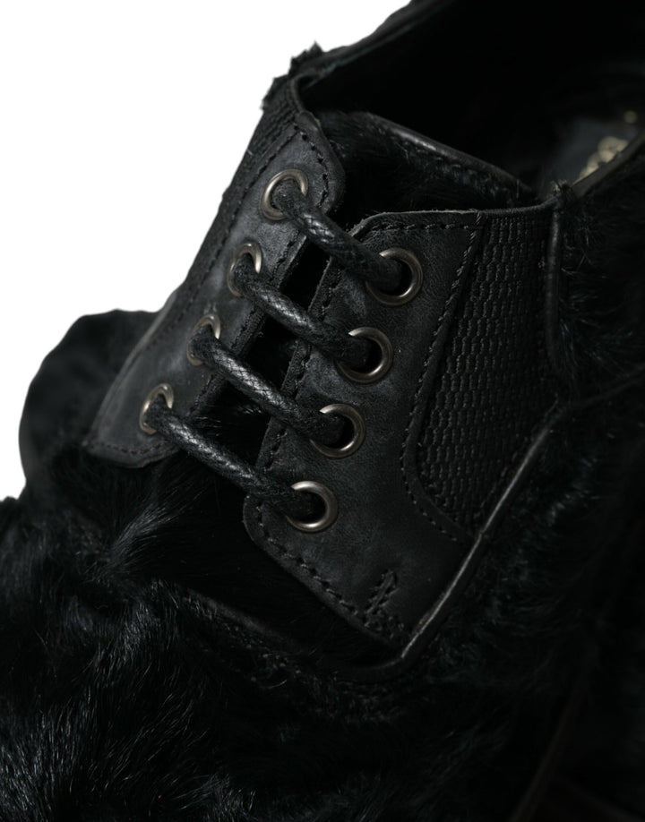 Dolce &amp; Gabbana Sample Sale Dolce &amp; Gabbana Black Fur Leather Lace Up Derby Dress Shoes - | Designer outlet