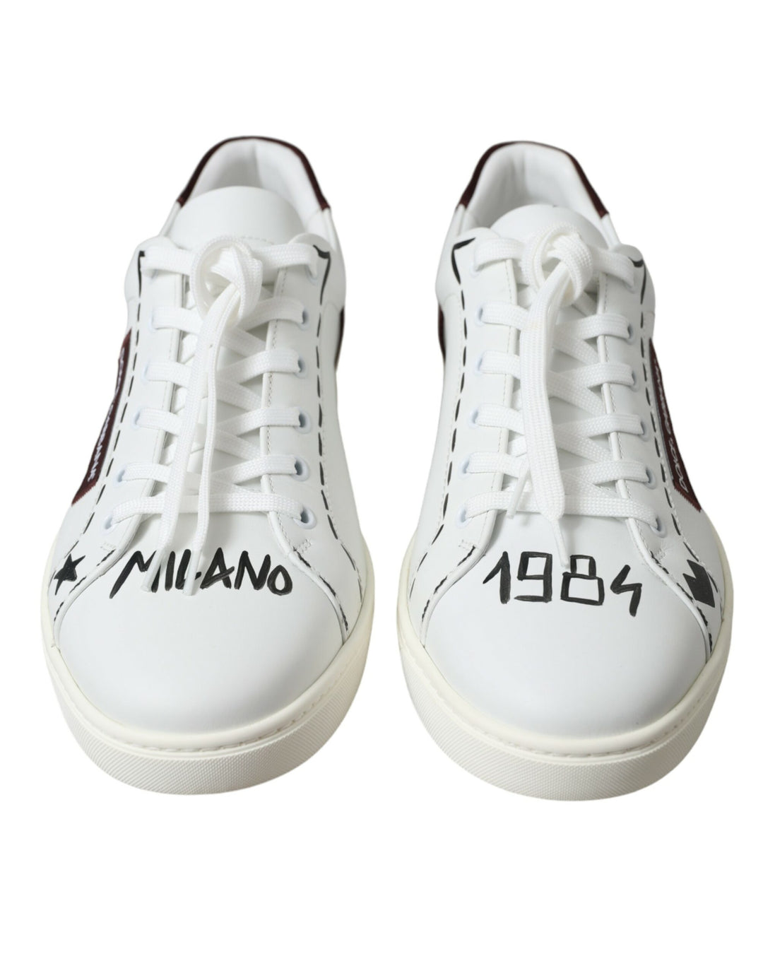 Dolce &amp; Gabbana Sample Sale Dolce &amp; Gabbana White Bordeaux Leather Logo Low Top Sneakers Shoes - | Designer outlet