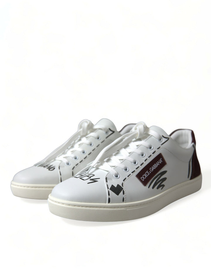 Dolce &amp; Gabbana White Bordeaux Leather Logo Low Top Sneakers Shoes by Dolce &amp; Gabbana outlet now on sale