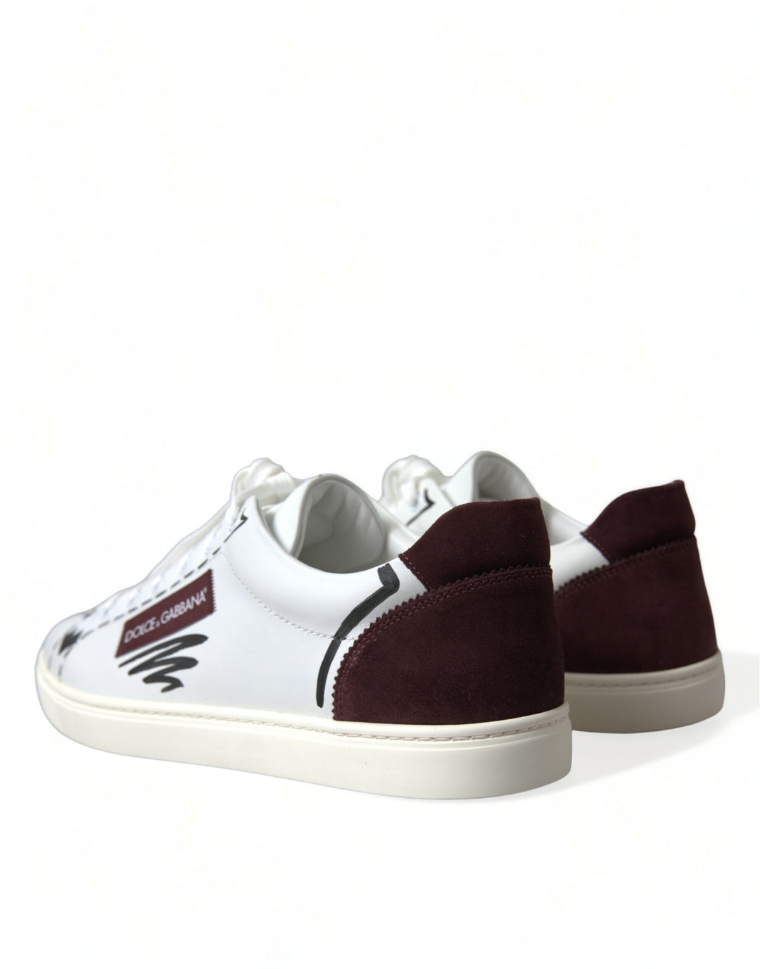 Dolce &amp; Gabbana White Bordeaux Leather Logo Low Top Sneakers Shoes by Dolce &amp; Gabbana outlet now on sale