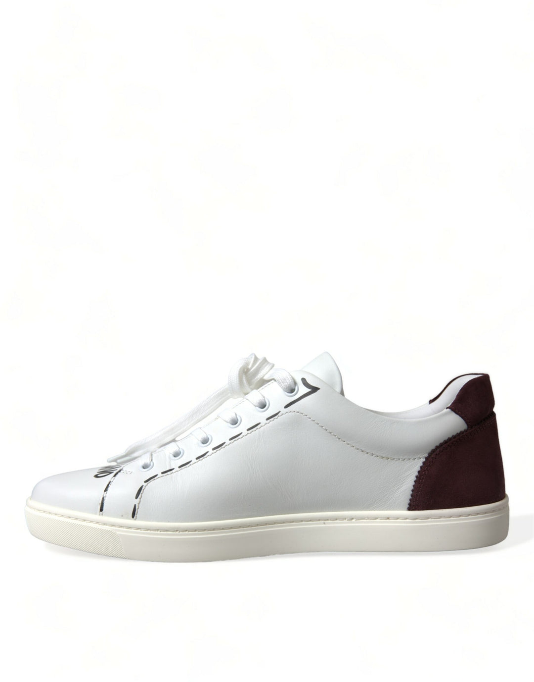 Dolce &amp; Gabbana White Bordeaux Leather Logo Low Top Sneakers Shoes by Dolce &amp; Gabbana outlet now on sale