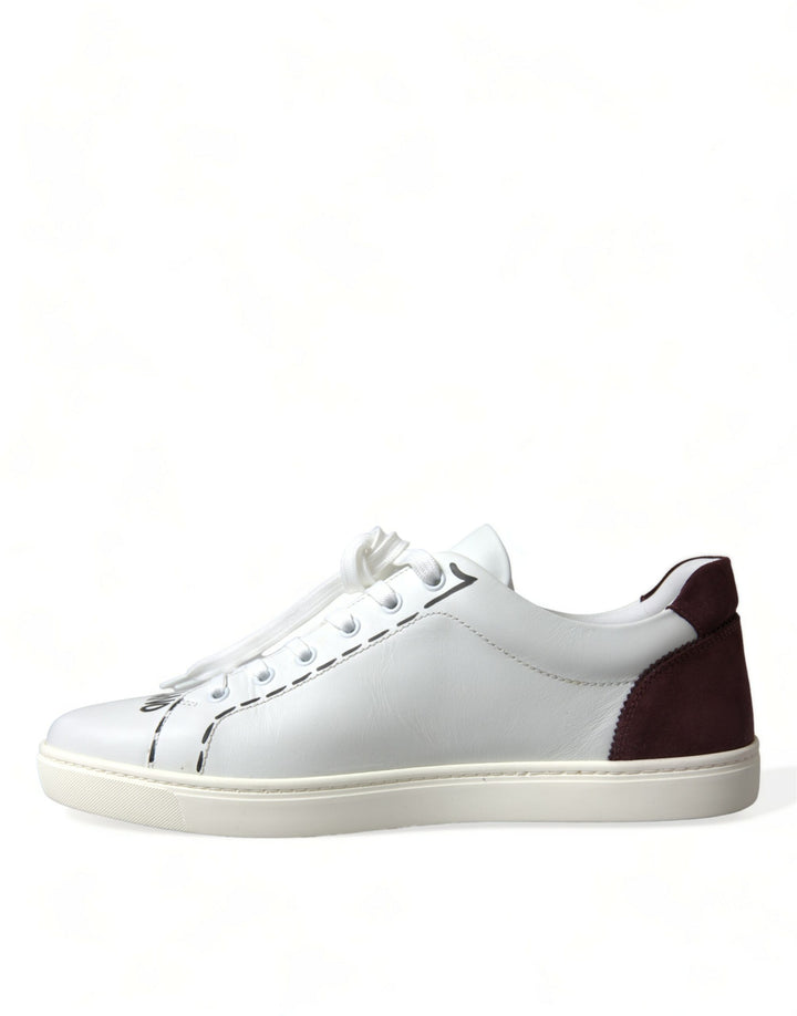 Dolce &amp; Gabbana White Bordeaux Leather Logo Low Top Sneakers Shoes by Dolce &amp; Gabbana outlet now on sale