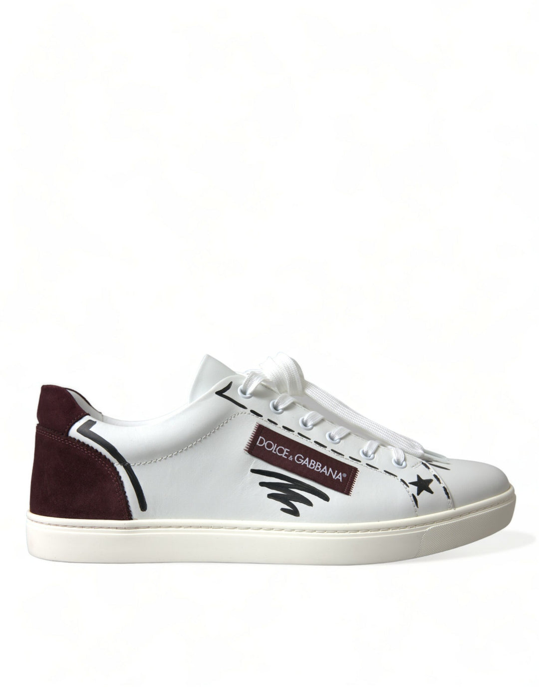 Dolce &amp; Gabbana White Bordeaux Leather Logo Low Top Sneakers Shoes by Dolce &amp; Gabbana outlet now on sale