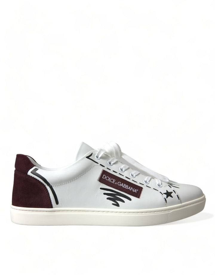 Dolce &amp; Gabbana White Bordeaux Leather Logo Low Top Sneakers Shoes by Dolce &amp; Gabbana outlet now on sale