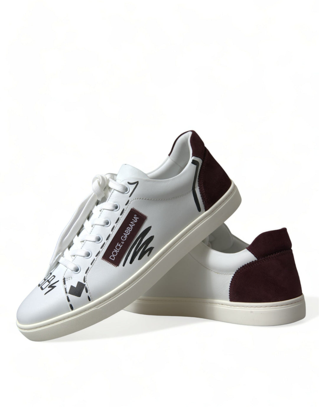 Dolce &amp; Gabbana White Bordeaux Leather Logo Low Top Sneakers Shoes by Dolce &amp; Gabbana outlet now on sale