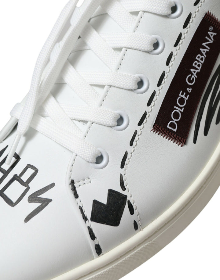 Dolce &amp; Gabbana White Bordeaux Leather Logo Low Top Sneakers Shoes by Dolce &amp; Gabbana outlet now on sale