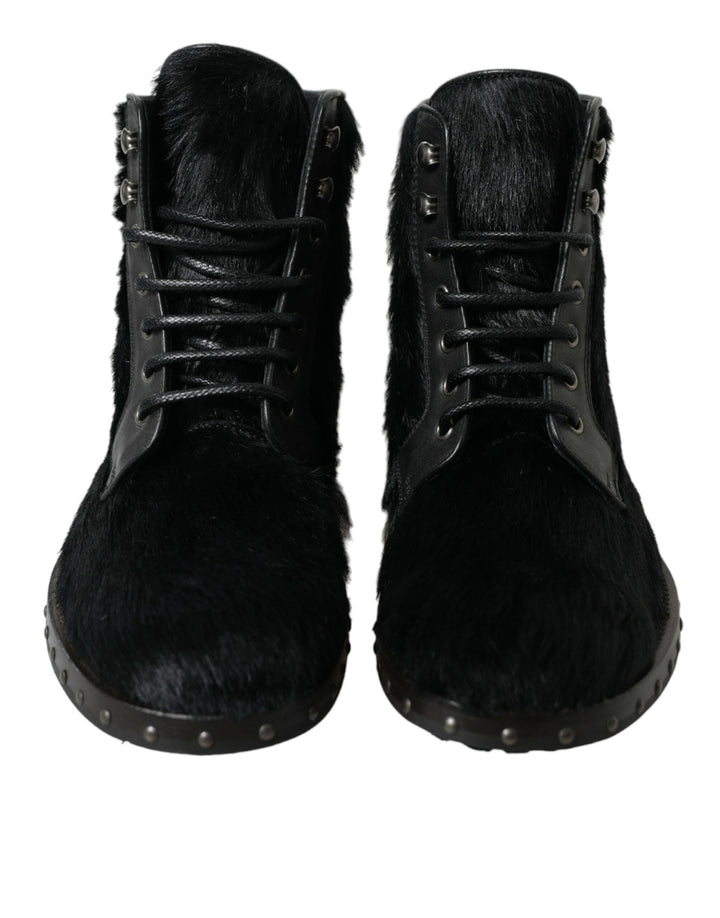 Dolce &amp; Gabbana Sample Sale Dolce &amp; Gabbana Black Pony Style Leather Mid Calf Boots Shoes - | Designer outlet