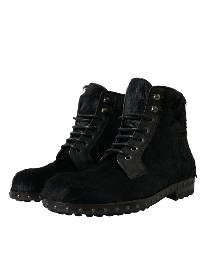 Dolce &amp; Gabbana Sample Sale Dolce &amp; Gabbana Black Pony Style Leather Mid Calf Boots Shoes - | Designer outlet