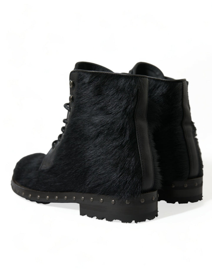 Dolce &amp; Gabbana Sample Sale Dolce &amp; Gabbana Black Pony Style Leather Mid Calf Boots Shoes - | Designer outlet