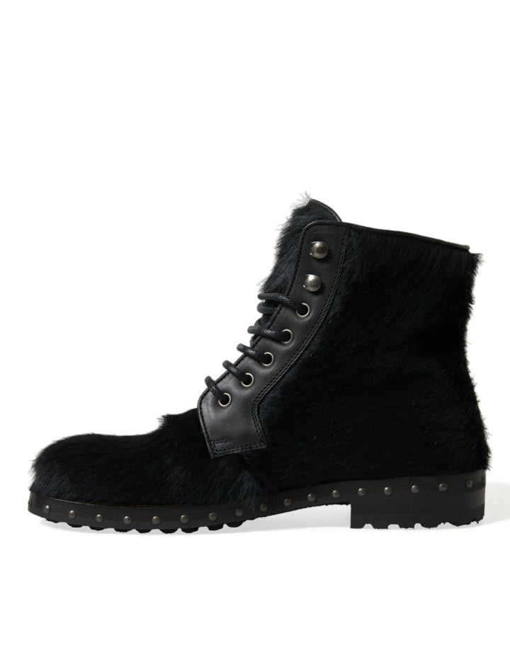 Dolce &amp; Gabbana Sample Sale Dolce &amp; Gabbana Black Pony Style Leather Mid Calf Boots Shoes - | Designer outlet