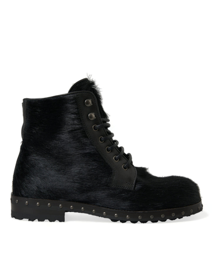 Dolce &amp; Gabbana Sample Sale Dolce &amp; Gabbana Black Pony Style Leather Mid Calf Boots Shoes - | Designer outlet