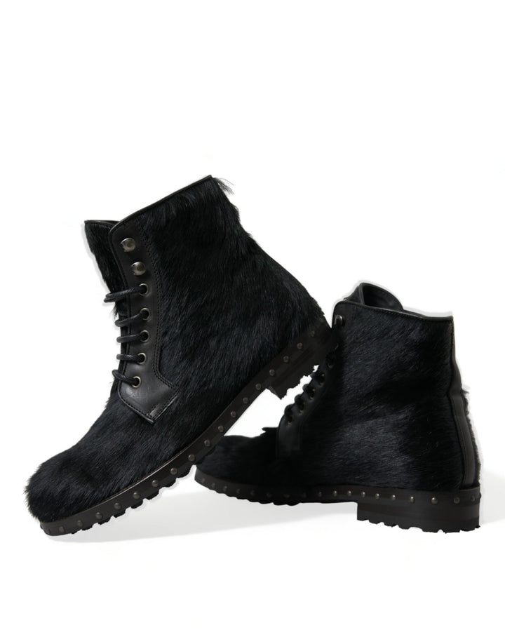 Dolce &amp; Gabbana Sample Sale Dolce &amp; Gabbana Black Pony Style Leather Mid Calf Boots Shoes - | Designer outlet