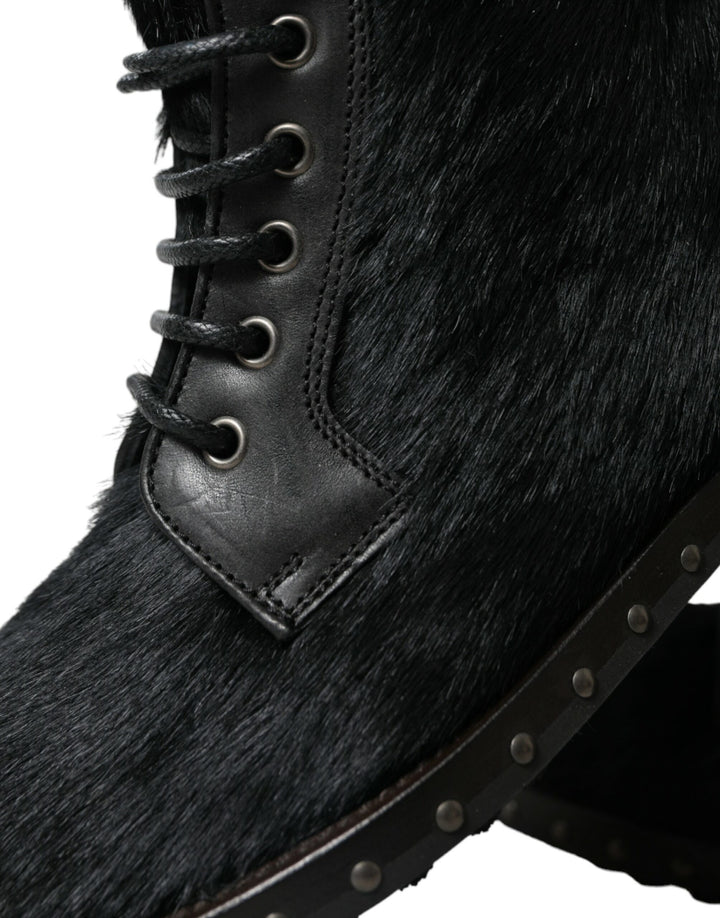 Dolce &amp; Gabbana Sample Sale Dolce &amp; Gabbana Black Pony Style Leather Mid Calf Boots Shoes - | Designer outlet