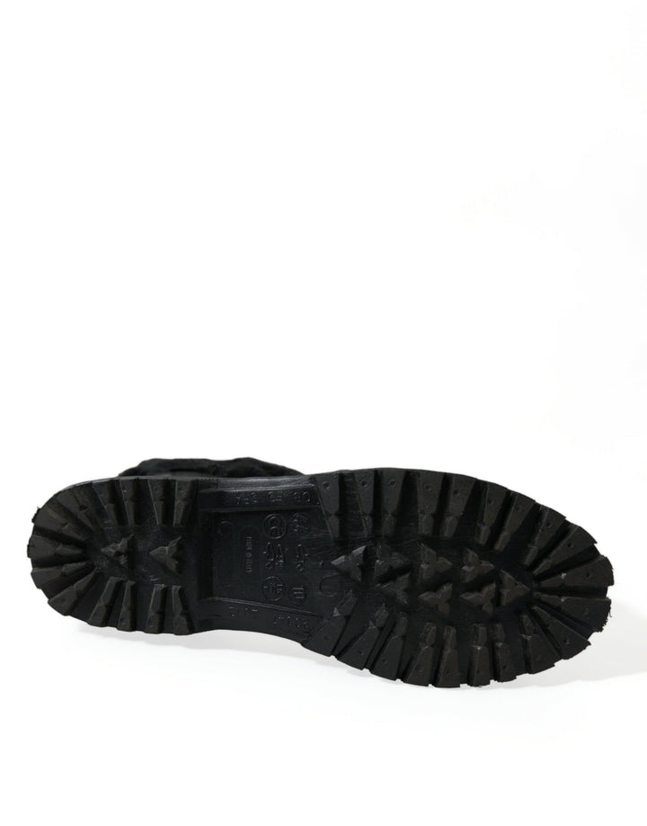 Dolce &amp; Gabbana Sample Sale Dolce &amp; Gabbana Black Rubber Lace Up Shearling Rain Boots Shoes - | Designer outlet