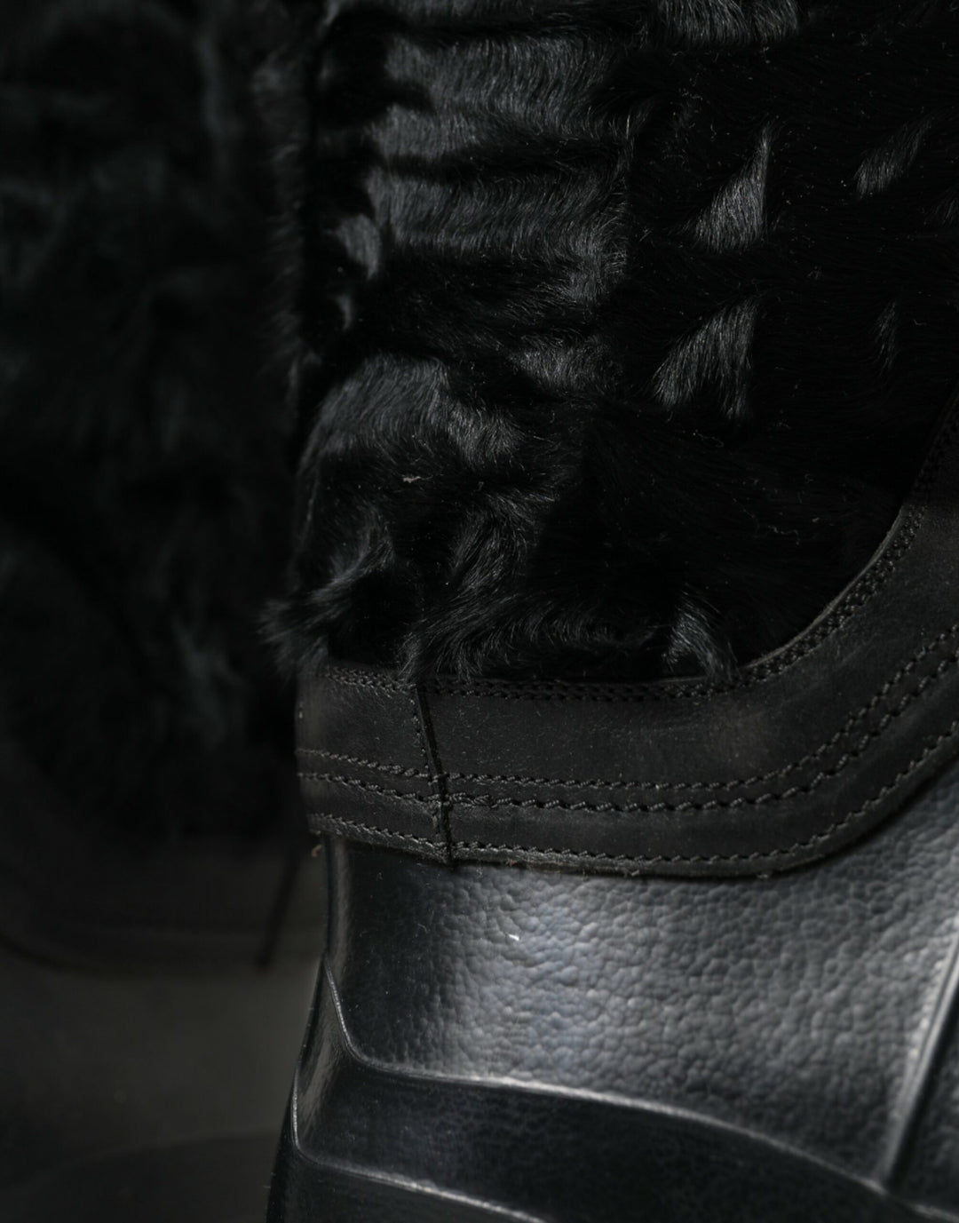 Dolce &amp; Gabbana Sample Sale Dolce &amp; Gabbana Black Rubber Lace Up Shearling Rain Boots Shoes - | Designer outlet