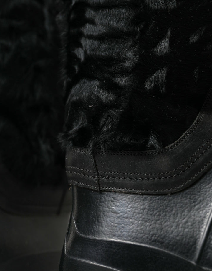 Dolce &amp; Gabbana Sample Sale Dolce &amp; Gabbana Black Rubber Lace Up Shearling Rain Boots Shoes - | Designer outlet