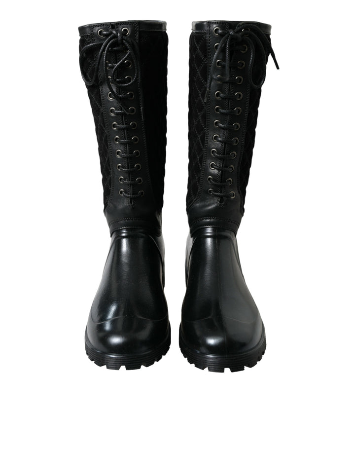Dolce &amp; Gabbana Sample Sale Dolce &amp; Gabbana Black Chioggia Rubber Suede Rain Boots Shoes - | Designer outlet