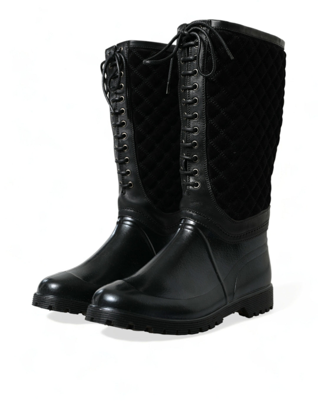 Dolce &amp; Gabbana Sample Sale Dolce &amp; Gabbana Black Chioggia Rubber Suede Rain Boots Shoes - | Designer outlet